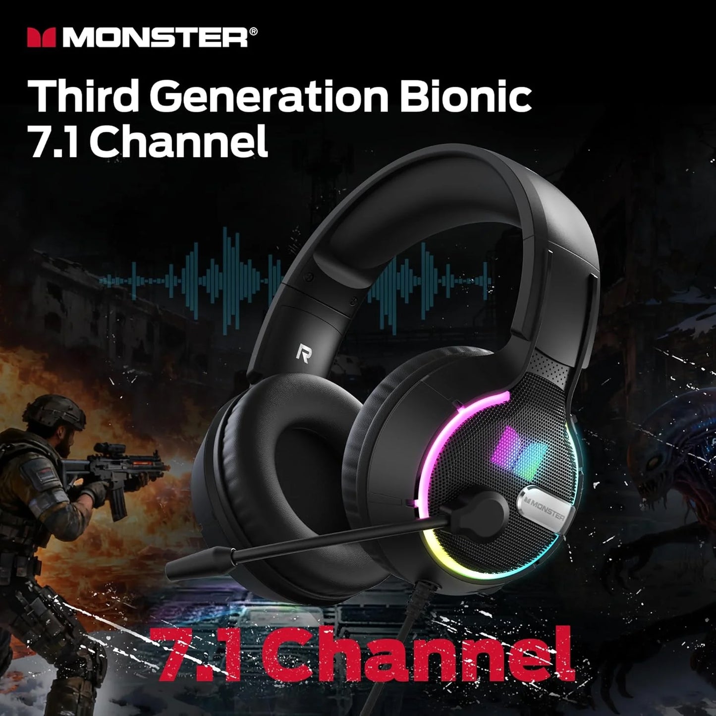 Gaming slušalice 3.5mm Monster Mission 320, RGB, 1.9m, Crne