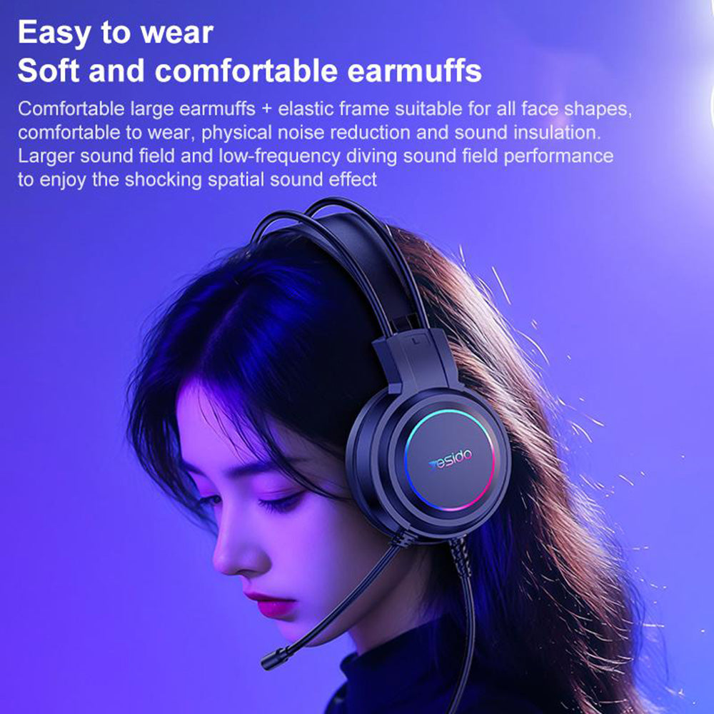 Slušalice za gaming USB Yesido EK05, RGB, 1.2m, Crne