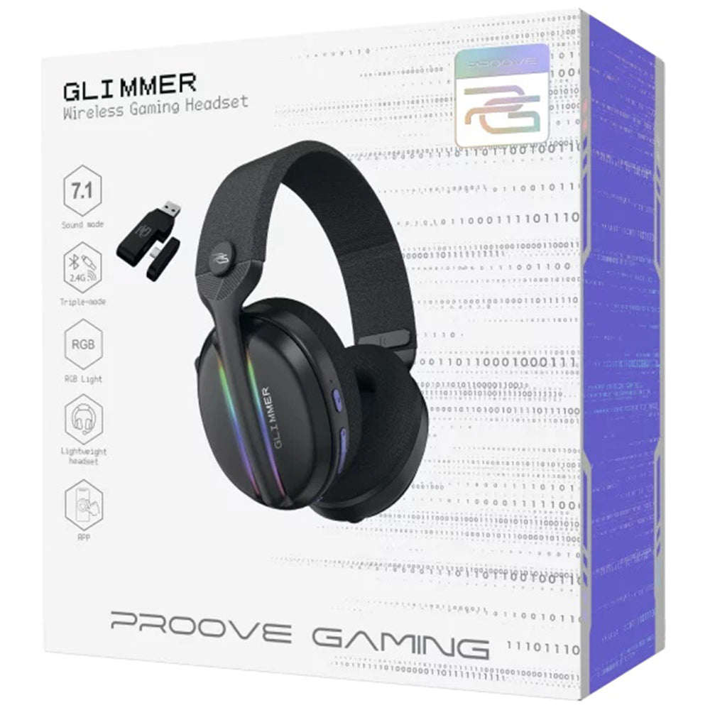 Slušalice za igranje Proove Glimmer, bežične, RGB, BT / Wi-Fi / Žičane, Crne Mov WHGL00022016