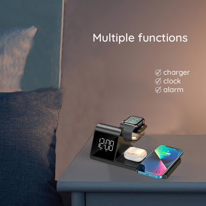 Digitalni sat HAVIT W3042 4u1 s bežičnim punjenjem QI, Crni