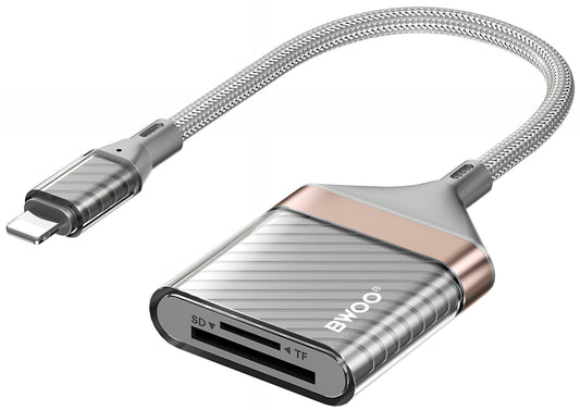 Čitač kartica Lightning BWOO BZ63, SD – microSD, sivi