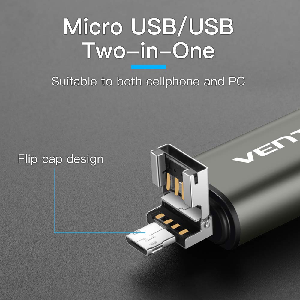 USB / USB-C / microUSB čitač kartica Vention, SD - microSD, Siva CCJH0