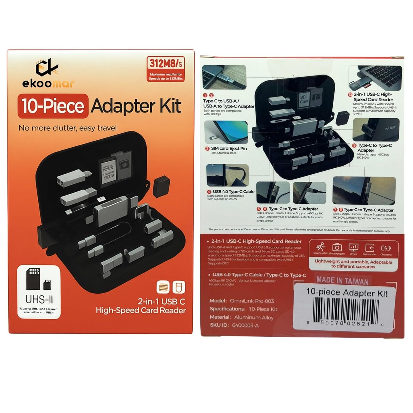 USB / USB-C čitač kartica OEM OmniLink Pro-003 Travel, 10in1, Siva