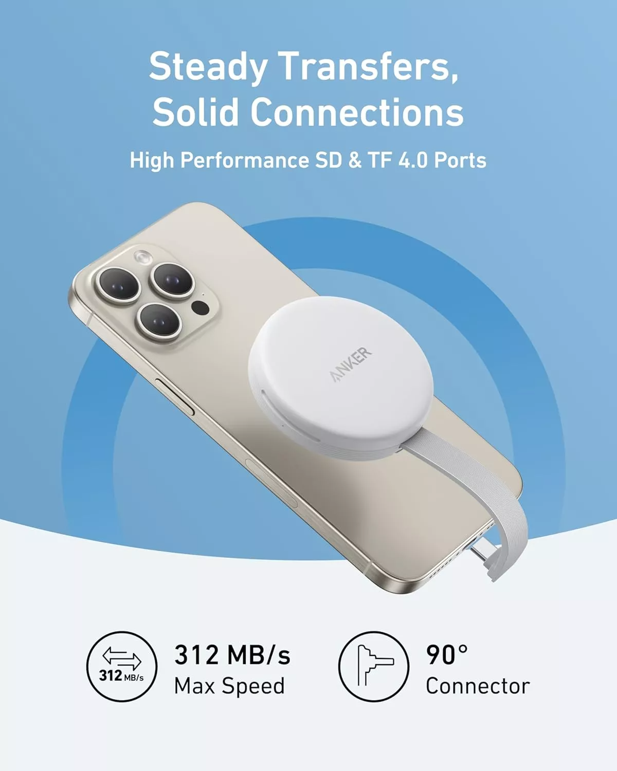 Čitač kartica USB-C Anker MagGo za Apple iPhone USB-C, SD - microSD, Bijeli A83D1G21