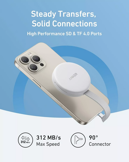 Čitač kartica USB-C Anker MagGo za Apple iPhone USB-C, SD - microSD, Bijeli A83D1G21