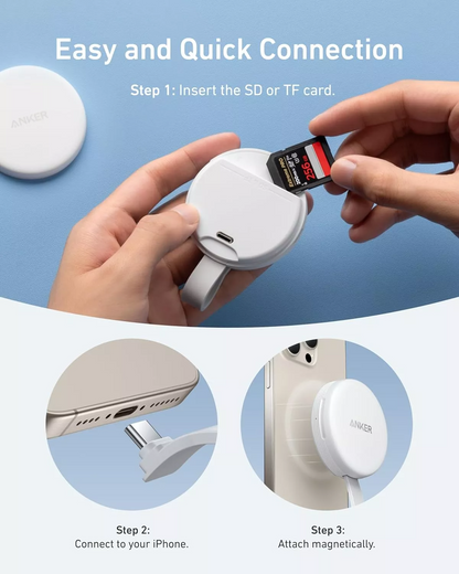 Čitač kartica USB-C Anker MagGo za Apple iPhone USB-C, SD - microSD, Bijeli A83D1G21