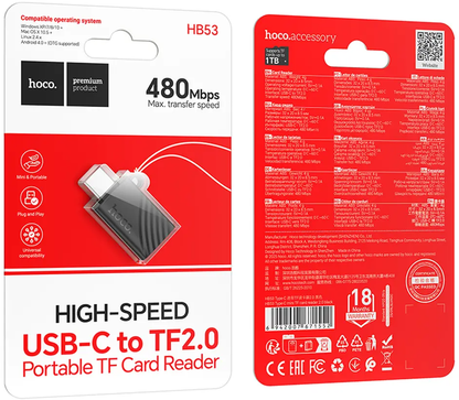 USB-C čitač kartica HOCO HB53, microSD, Crna