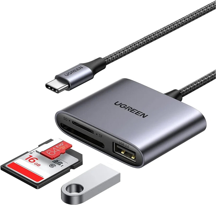 Čitač kartica USB-C UGREEN CM387, USB-A - SD - microSD, Crni