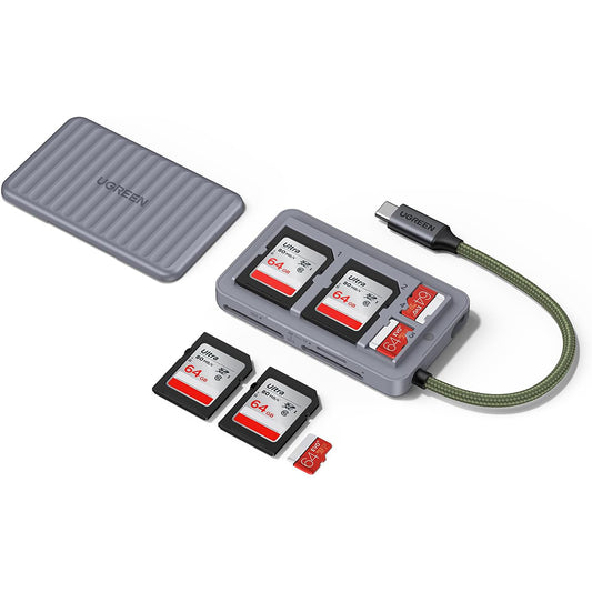 Čitač kartica USB-C s organizatorom UGREEN 55886, 2 x SD - microSD, Sivi