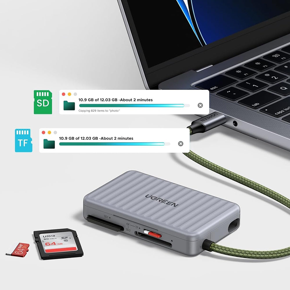Čitač kartica USB-C s organizatorom UGREEN 55886, 2 x SD - microSD, Sivi