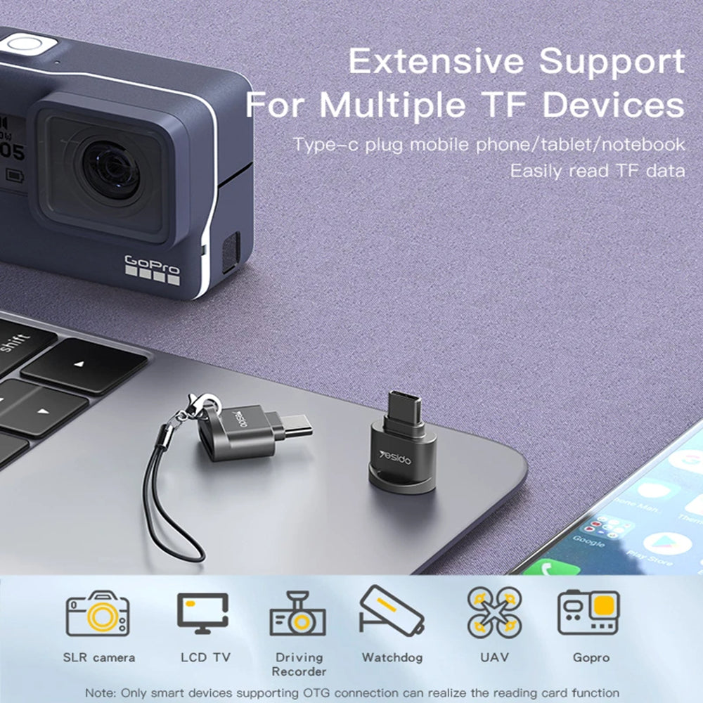 Čitač kartica USB-C Yesido GS19, USB-A (OTG) - microSD, Siva