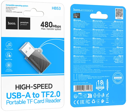 USB čitač kartica HOCO HB53, microSD, Crna