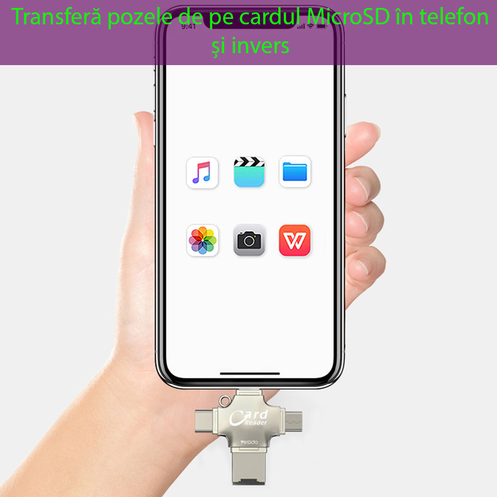 Čitač kartica USB / USB-C / Lightning / microUSB Yesido GS13, microSD, Srebrni