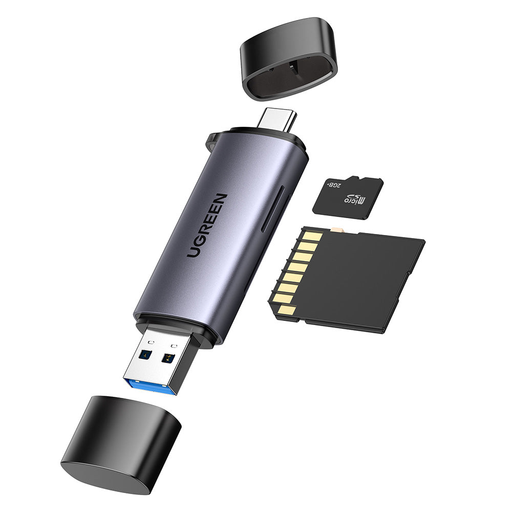 Čitač kartica USB / USB-C UGREEN CM185, SD - microSD, Sivi