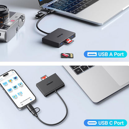 Čitač kartica USB / USB-C UGREEN CM812 (45167), SD - microSD - 2 x USB-A, Crni