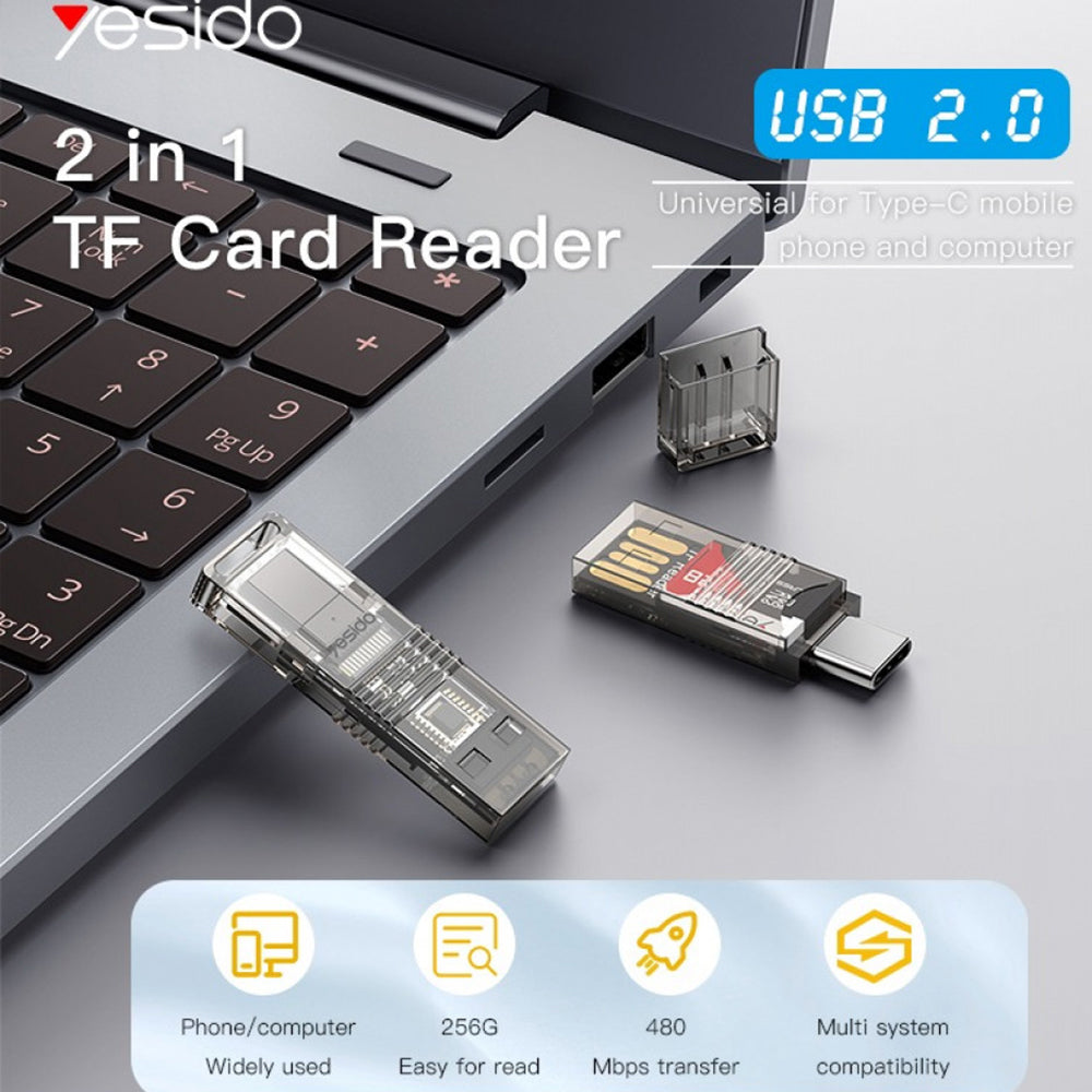 Čitač kartica USB / USB-C Yesido GS21, microSD, Transparent