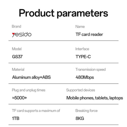 Čitač kartica USB Yesido GS37, microSD, Crni