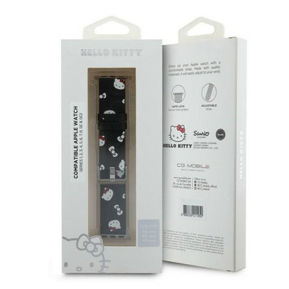 Remen Hello Kitty Leather Kitty & Bows za Apple Watch 42mm / 41mm / 40mm / 38mm seriju, Crni