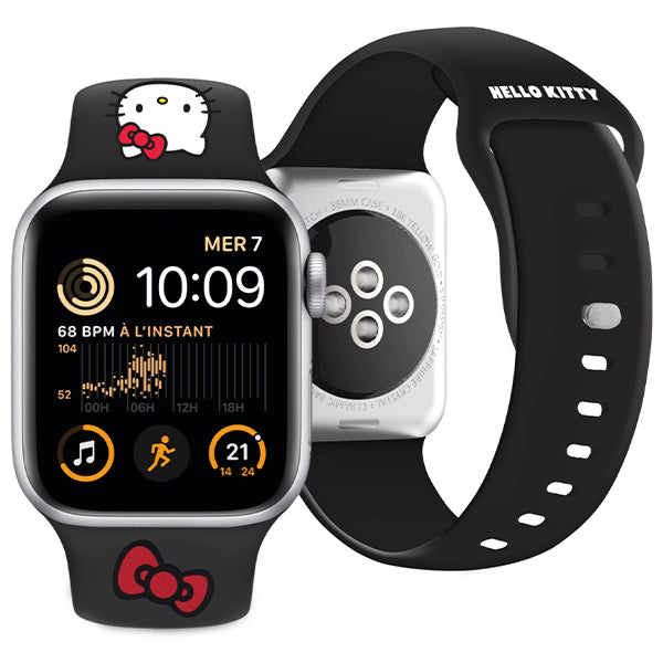 Remen Hello Kitty Silicone Kitty Head za Apple Watch 49mm / 46mm / 45mm / 44mm / 42mm serije, Crni