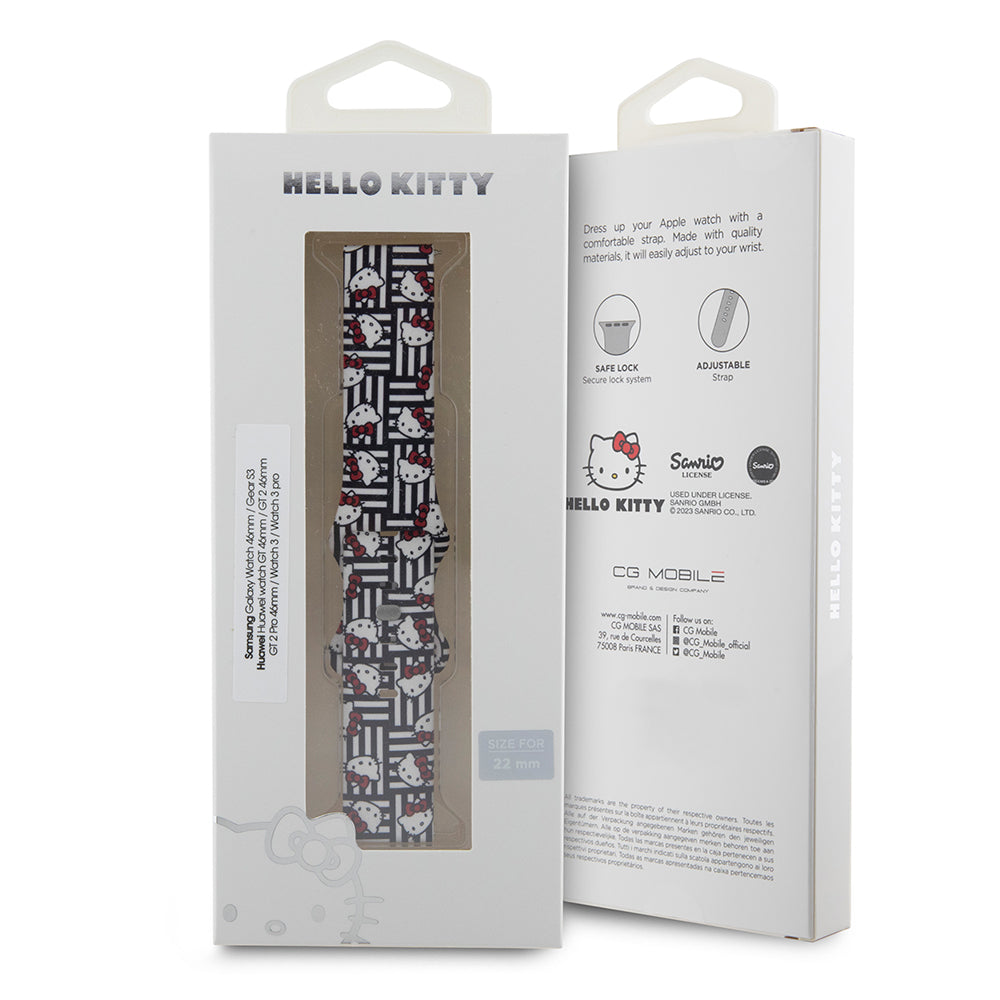 Remen Hello Kitty Silicone Kitty Heads & Stripes za Samsung Galaxy Watch / Huawei Watch Series, Crni