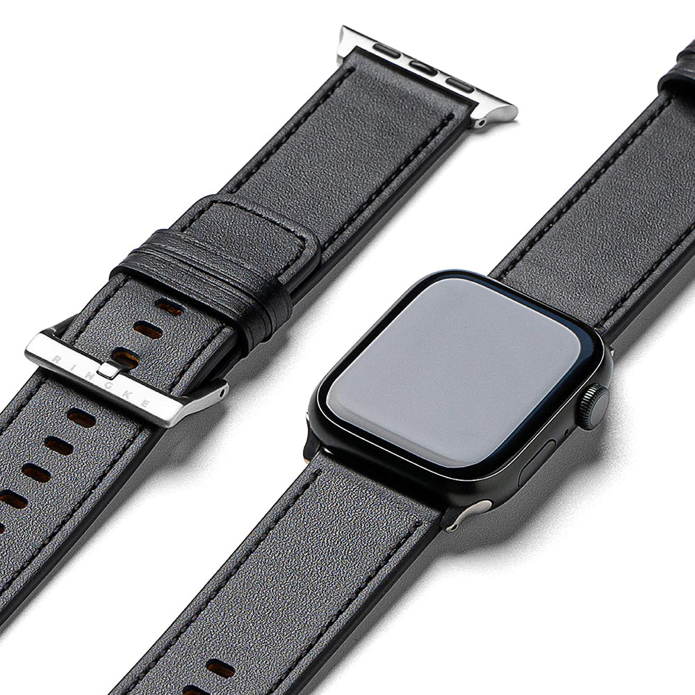 Remen Ringke Leather One za Apple Watch 49mm / 46mm / 45mm / 44mm / 42mm seriju, crni