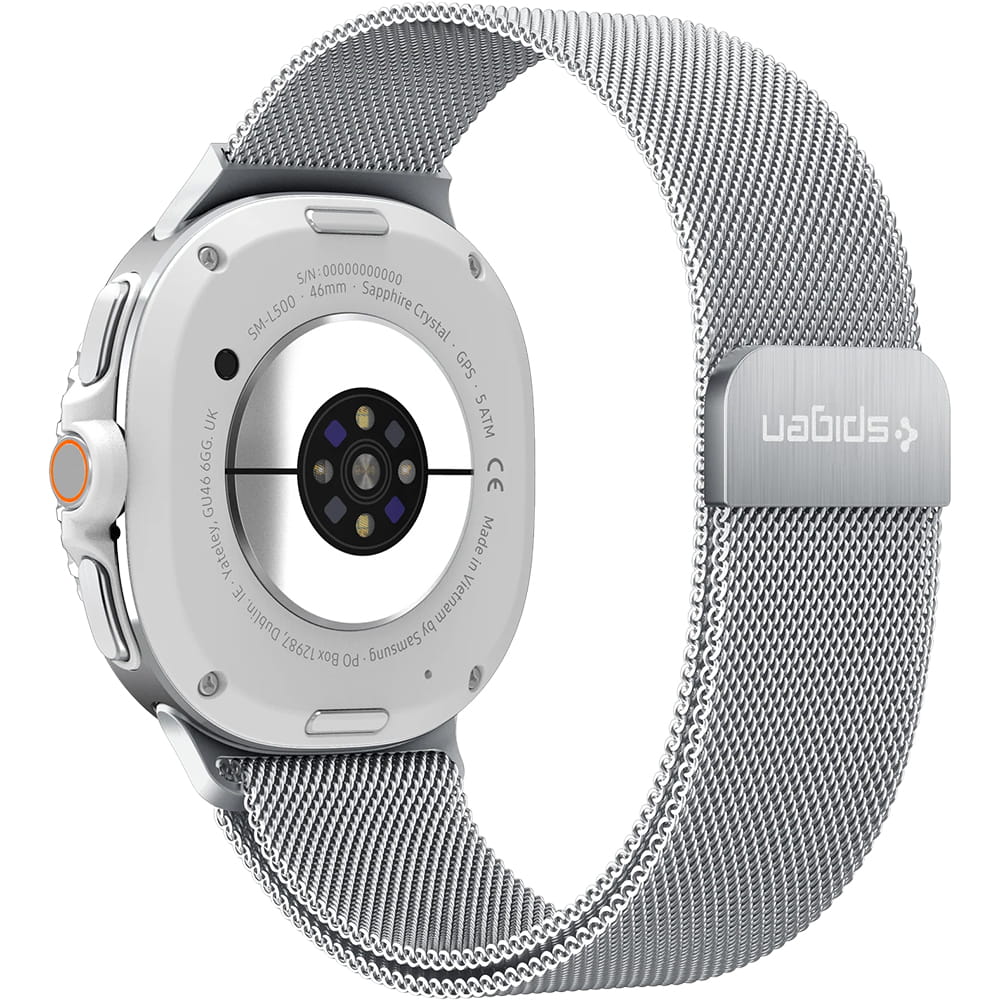 Spigen Metal Fit remen za Samsung Galaxy Watch9 / Watch8 / Watch8 Classic Series, Srebrna AMP10121
