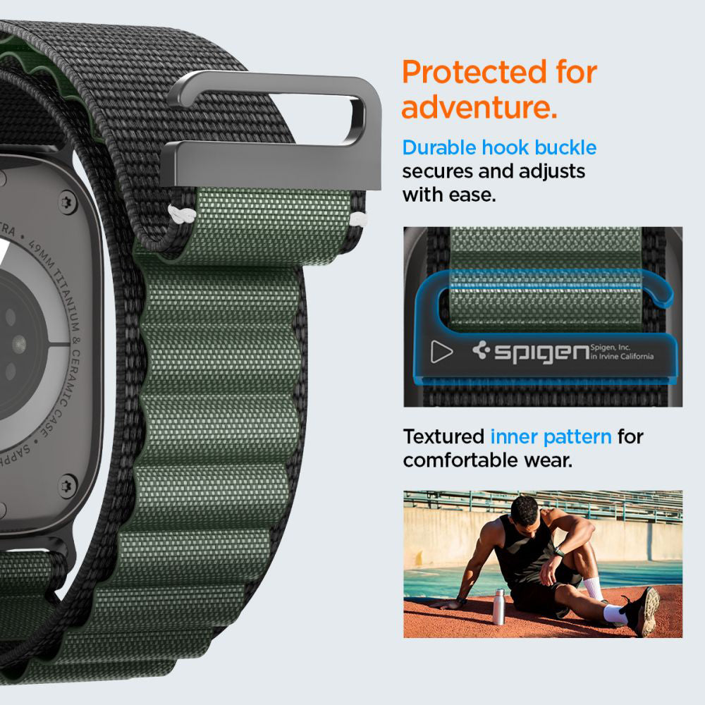 Remen Spigen WBF1 za Apple Watch 49mm / 46mm / 45mm / 44mm serije, Crno Zelen