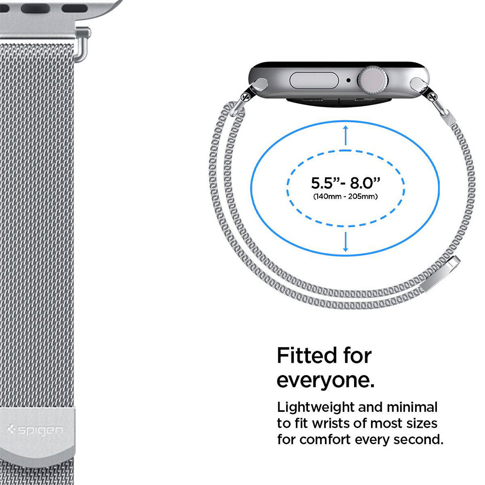 Spigen WBM4 remen za Apple Watch 42mm / 41mm / 40mm Series, Srebrna AMP10498