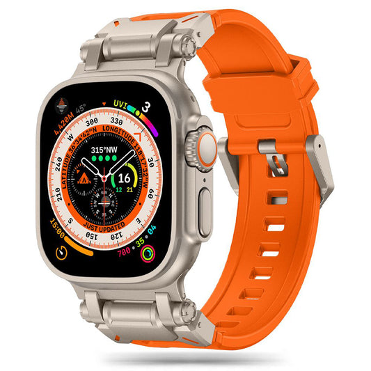 Remen Techsuit W064 za Apple Watch 49mm / 46mm / 45mm / 44mm / 42mm serije, Srebrno Narančasti