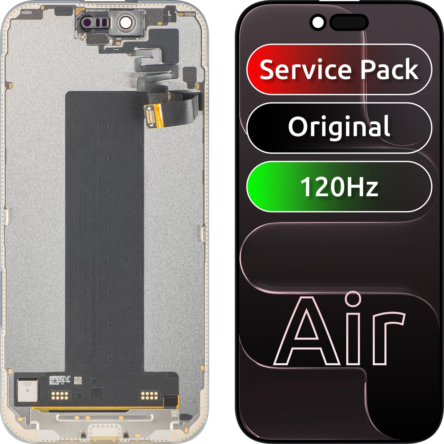 Zaslon s dodirnim zaslonom Apple iPhone 17 Air, s okvirom, crni, Service Pack 661-55240
