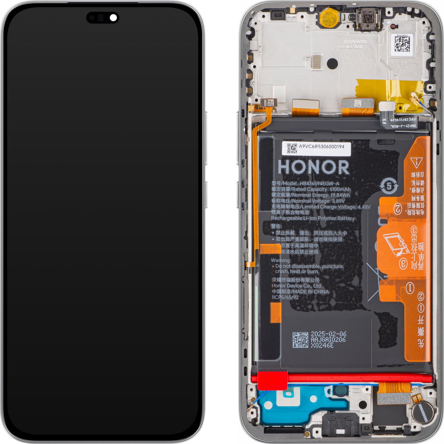 Zaslon s dodirnim ekranom Honor 400 Lite, s okvirom i baterijom, siva (Velvet Grey), Service Pack 0235ANTA
