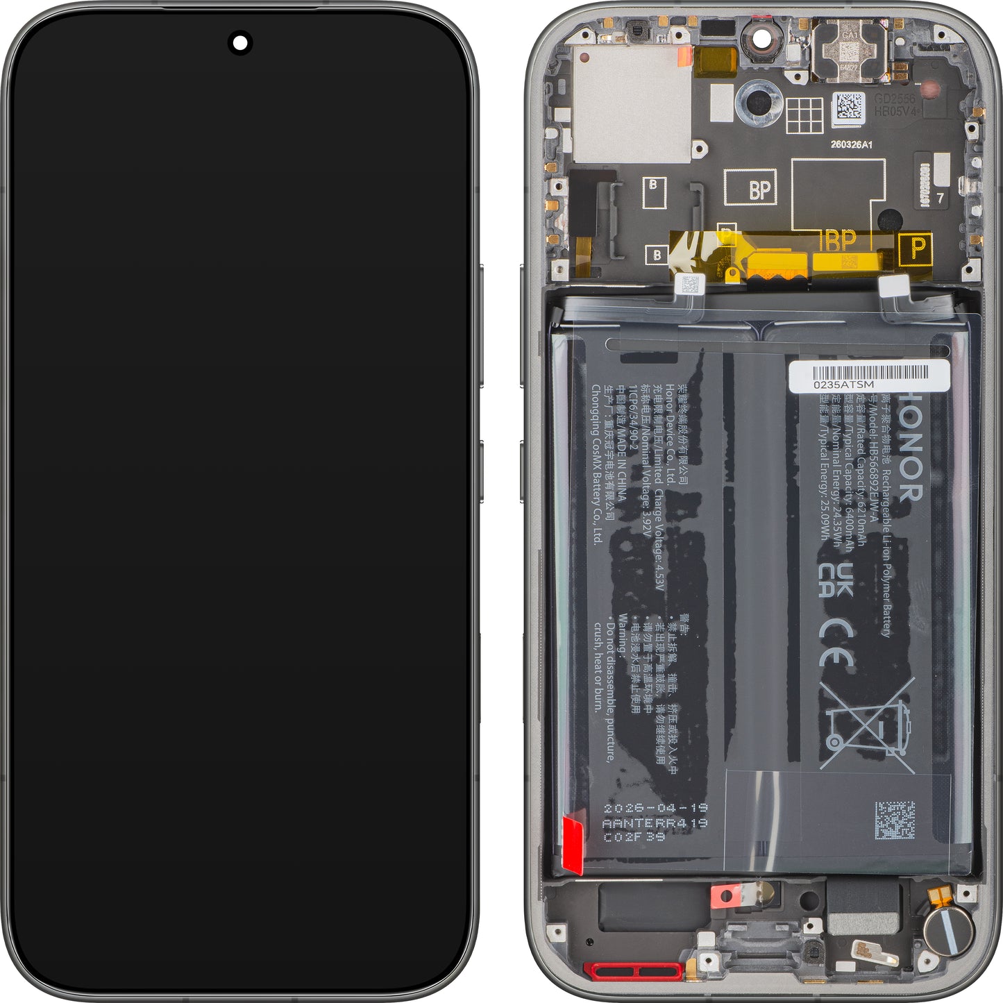 Zaslon s dodirnim zaslonom Honor 600, s okvirom i baterijom, crni, Service Pack 0235ATSM
