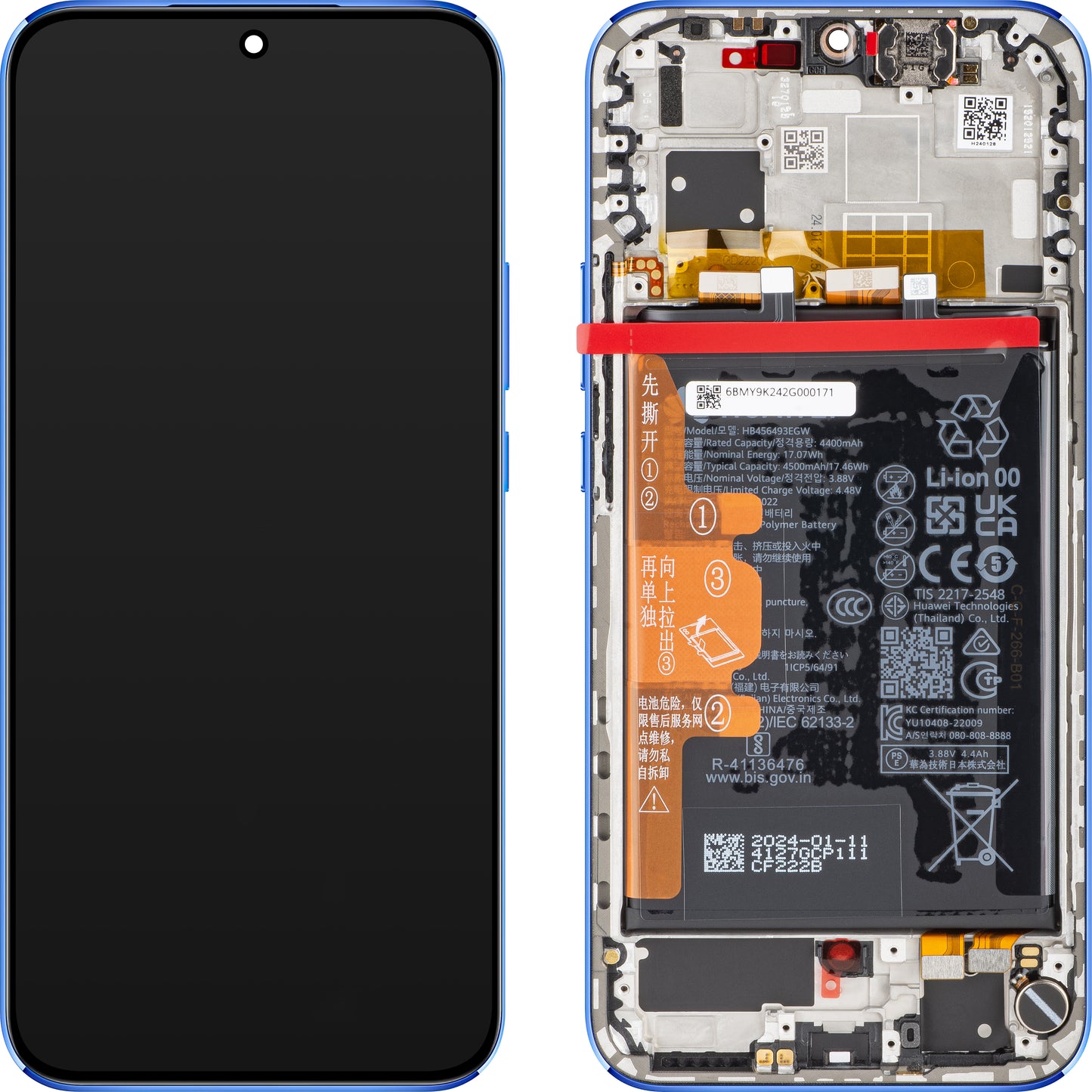 Zaslon s dodirnim ekranom Huawei nova 12s, s okvirom i baterijom, plavi, servisni paket 02356BMY