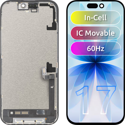 Zaslon s dodirnim zaslonom JK za Apple iPhone 17, s okvirom, verzija LCD In-Cell IC Movable, crna