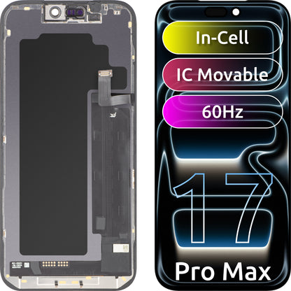Zaslon s dodirnim zaslonom JK za Apple iPhone 17 Pro Max, s okvirom, verzija LCD In-Cell IC Movable, crna
