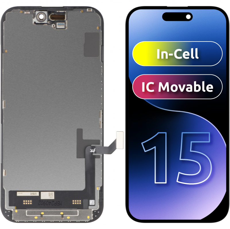 Zaslon s dodirnim ekranom JK za Apple iPhone 15, s okvirom, LCD In-Cell verzija, crni