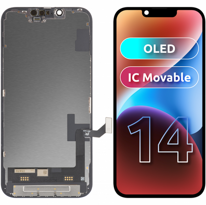 Zaslon s dodirnim zaslonom JK za Apple iPhone 14, s okvirom, OLED IC Movable verzija, Crna