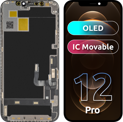Zaslon s dodirnim ekranom JK za Apple iPhone 12 / 12 Pro, s okvirom, OLED IC Movable verzija, crni
