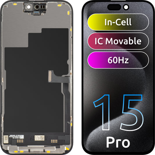 Zaslon s dodirnim zaslonom JK za Apple iPhone 15 Pro, s okvirom, LCD In-Cell IC Movable verzija, Crna