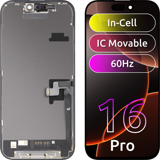 Zaslon s dodirnim zaslonom JK za Apple iPhone 16 Pro, s okvirom, LCD verzija In-Cell IC Movable, crna