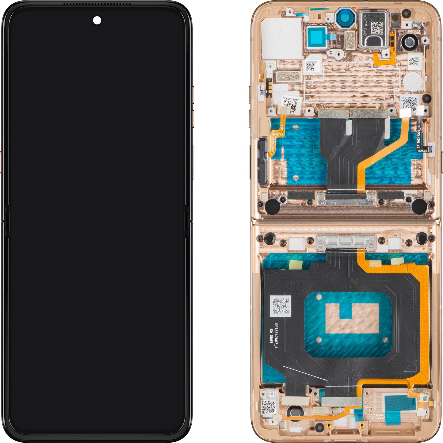 Display s dodirnim zaslonom Motorola Razr 60 Ultra, s okvirom, ispod unutrašnjosti, bež (Mountain Trail), servisni paket 5D68C30087