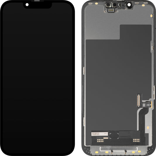 Zaslon s dodirnim zaslonom MP kompatibilan s Apple iPhone 13, s okvirom, Soft OLED IC Movable FHD verzija, Crna
