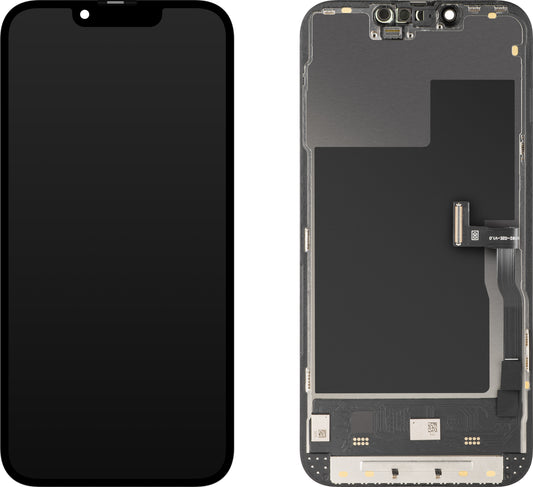 Zaslon s dodirnim zaslonom MP kompatibilan s Apple iPhone 13 Pro, s okvirom, Soft OLED verzija 120Hz FHD dijagnostika, crna