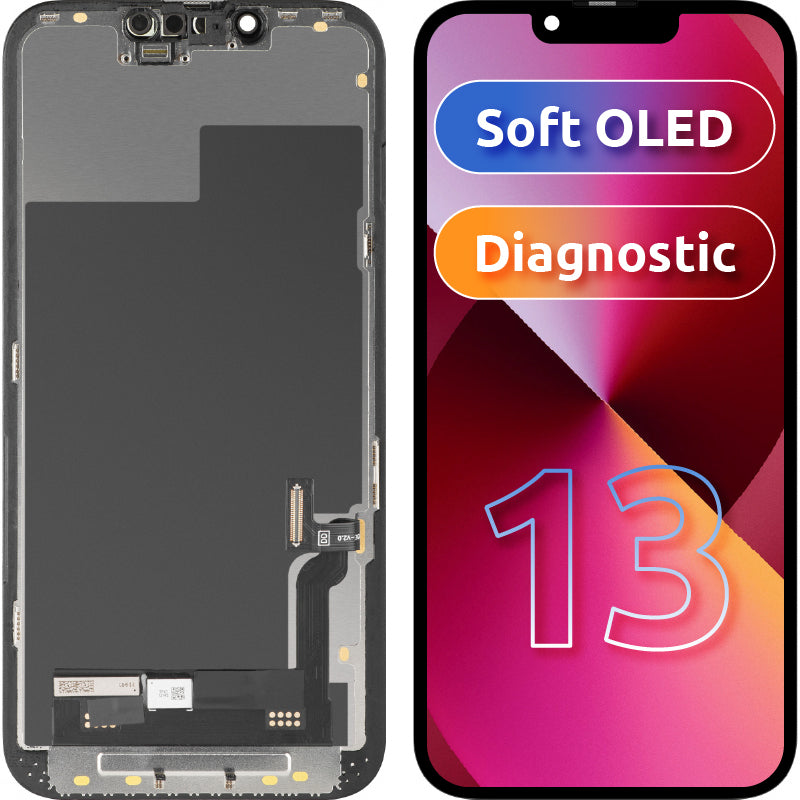 Zaslon s MP zaslonom osjetljivim na dodir kompatibilan s Apple iPhone 13, s okvirom, Soft OLED FHD dijagnostička verzija, crna, obnovljena
