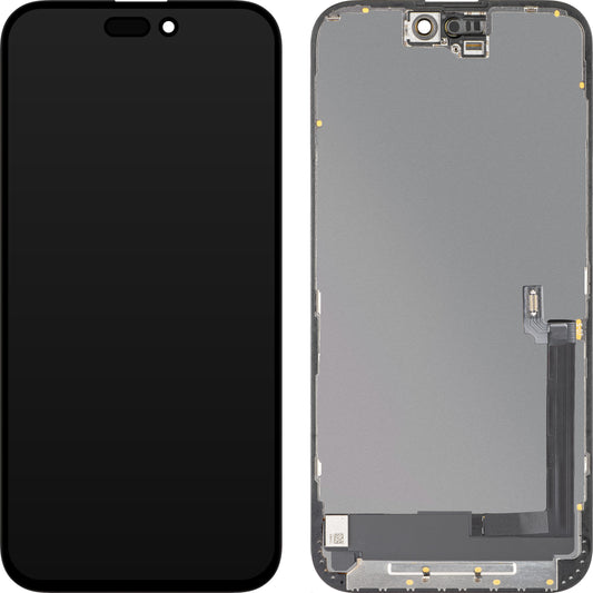 Zaslon s dodirnim zaslonom MP kompatibilan s Apple iPhone 16 Plus, s okvirom, OLED FHD dijagnostička verzija, crni