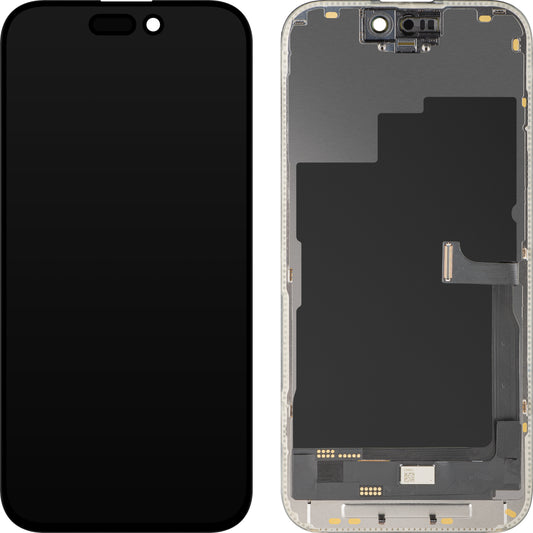 Zaslon s dodirnim zaslonom MP kompatibilan s Apple iPhone 15 Pro, s okvirom, OLED FHD dijagnostička verzija, crni