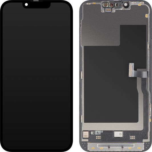 Zaslon s dodirnim zaslonom MP kompatibilan s Apple iPhone 13 Pro, s okvirom, Premium Soft OLED FHD 120Hz verzija, Crna