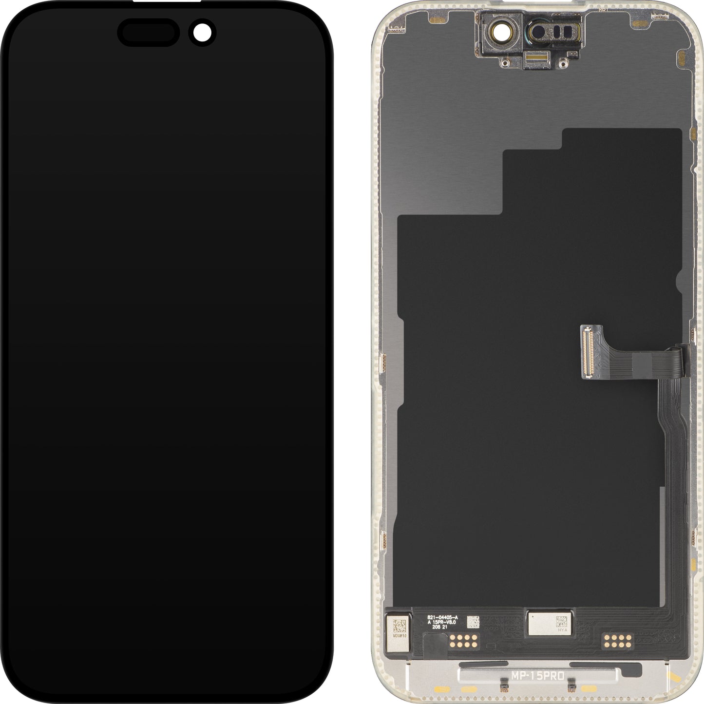Zaslon s MP zaslonom osjetljivim na dodir kompatibilan s Apple iPhone 15 Pro, s okvirom, Premium Soft OLED FHD 120Hz Dijagnostika, Crna