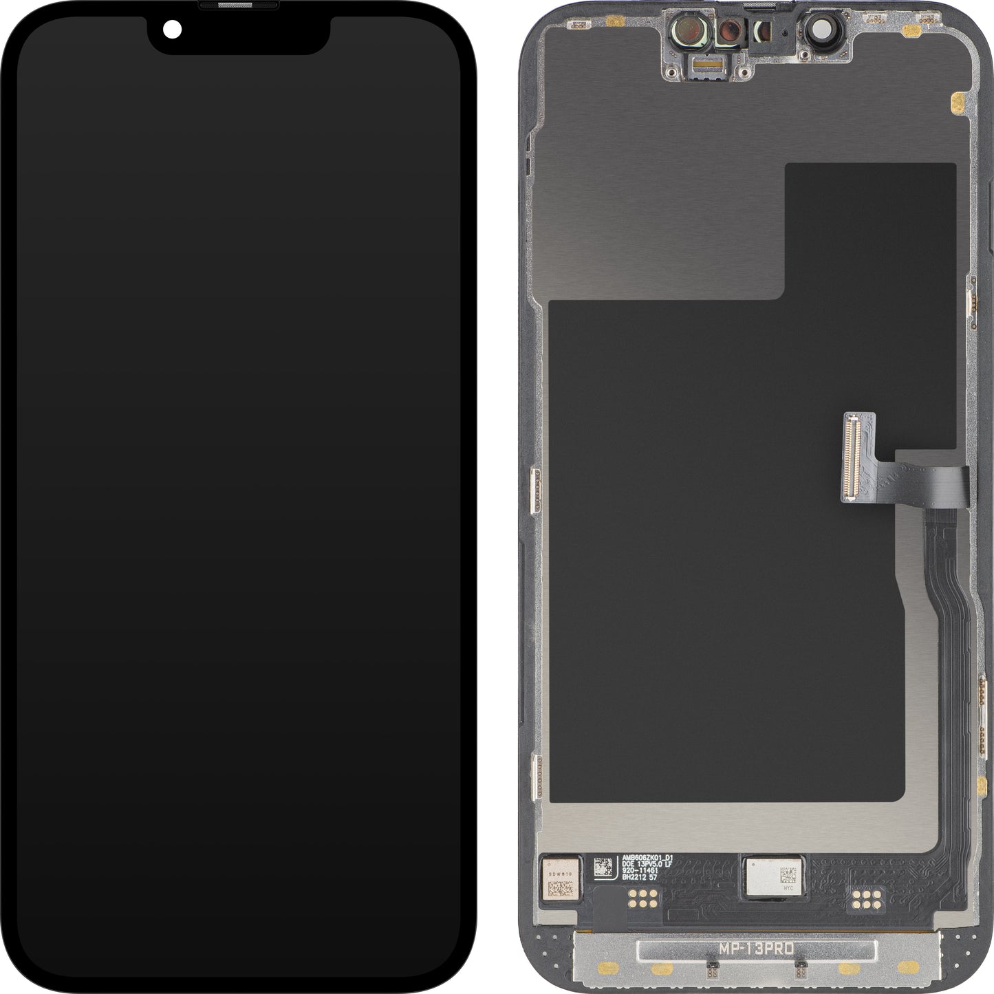 Zaslon s MP zaslonom osjetljivim na dodir kompatibilan s Apple iPhone 13 Pro, s okvirom, Premium Soft OLED FHD 120Hz Dijagnostička verzija, Crna
