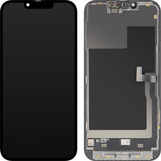 Zaslon s MP zaslonom osjetljivim na dodir kompatibilan s Apple iPhone 13 Pro, s okvirom, Premium Soft OLED FHD 120Hz Dijagnostička verzija, Crna